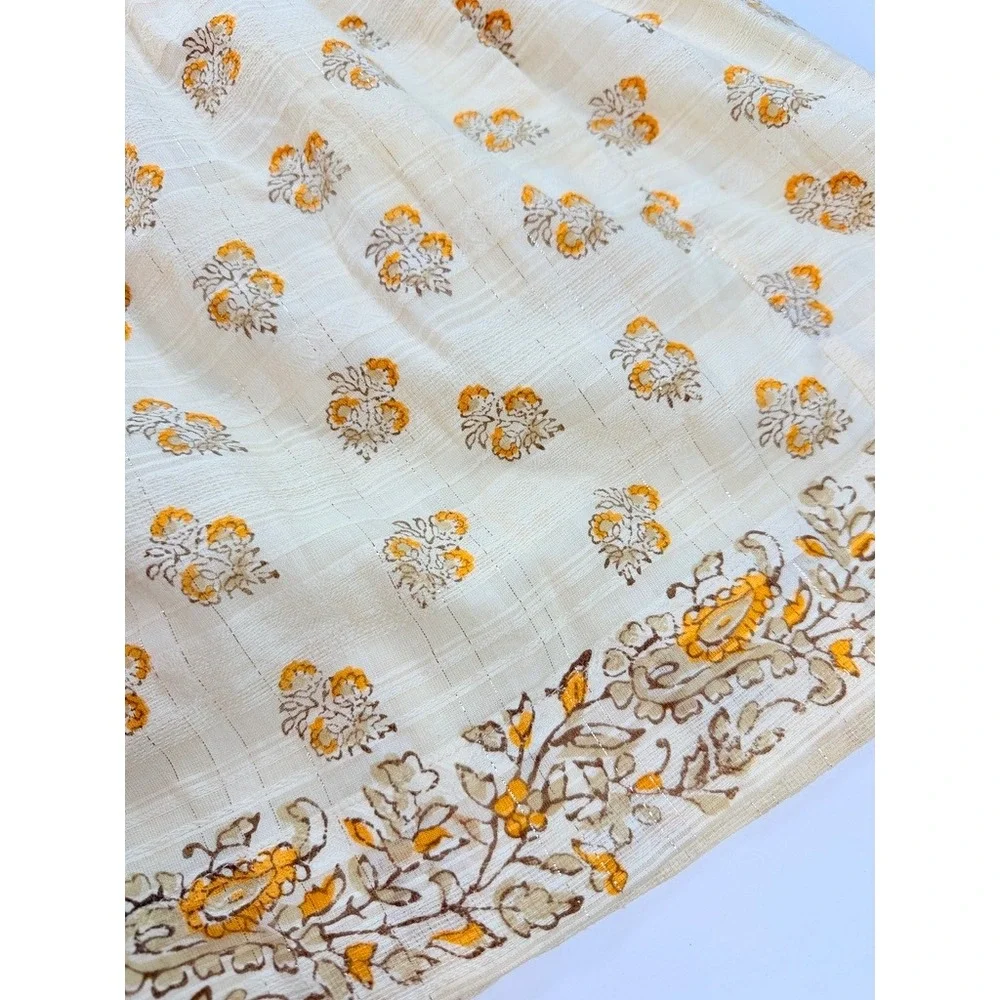 Club Monaco Mini Skirt Womens 8 Cream Floral‎ Cotton Metallic Zip Back